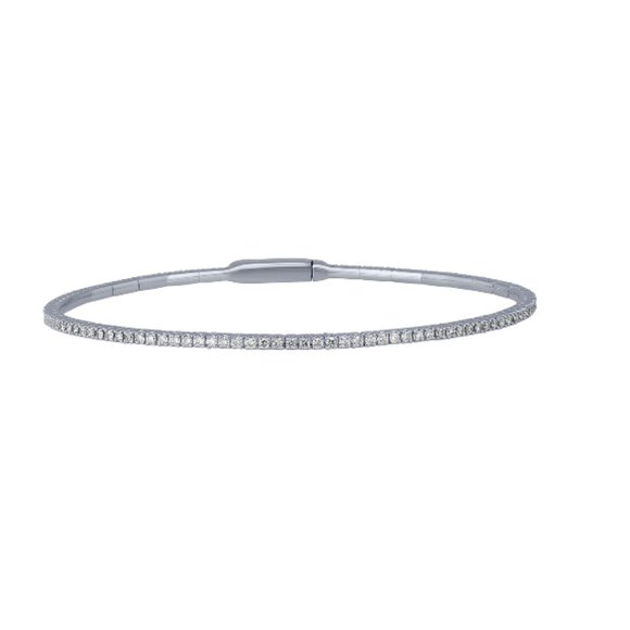 1.00 CT Natural All Way Round Diamond Flexible Bangle G SI 14K White Gold 7'' - Picture 1 of 3